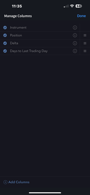 The manage columns on the iPhone. 